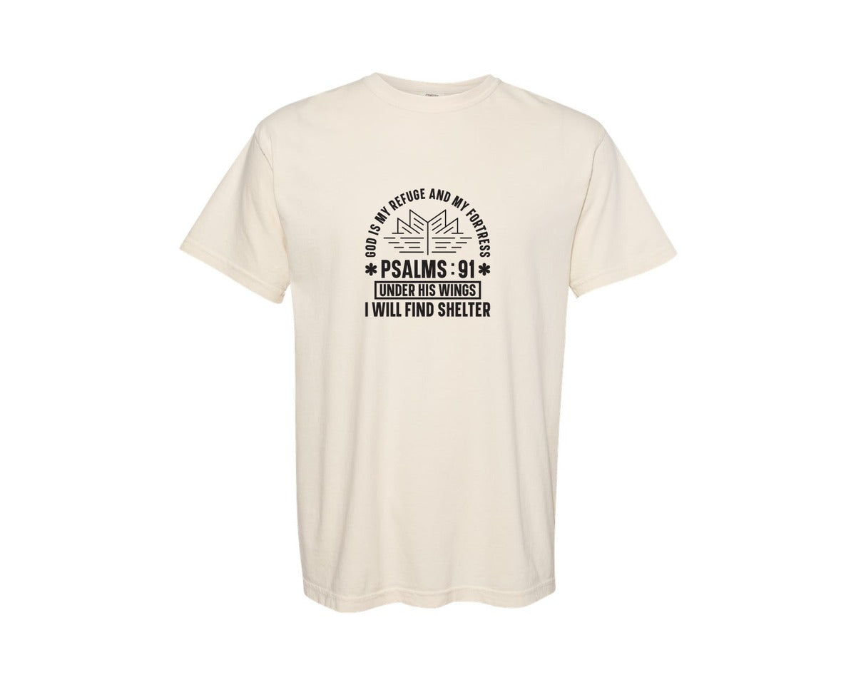brand:Comfort Colors|color:Ivory|God Is My Refuge Psalms 91 Desi Graphic T-Shirt