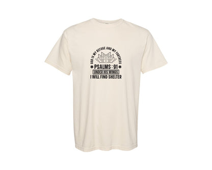brand:Comfort Colors|color:Ivory|God Is My Refuge Psalms 91 Desi Graphic T-Shirt