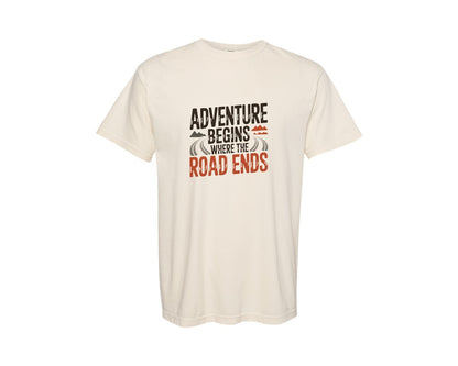 brand:Comfort Colors|color:Ivory|Adventure Begins Where The Road Ends Graphic T-Shirt