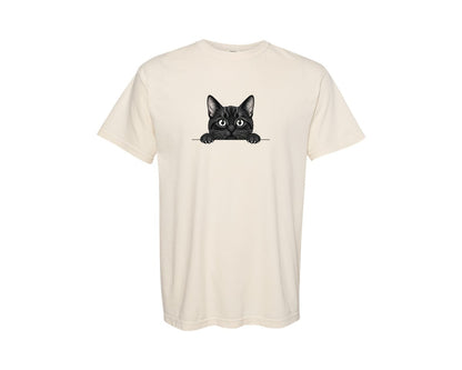 brand:Comfort Colors|color:Ivory|Black Cat Peeking Cartoon Graphic T-Shirt