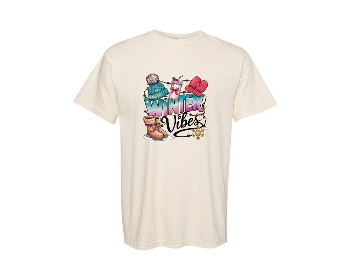 brand:Comfort Colors|color:Ivory|Winter Vibes Cozy Holiday Graphic T-Shirt