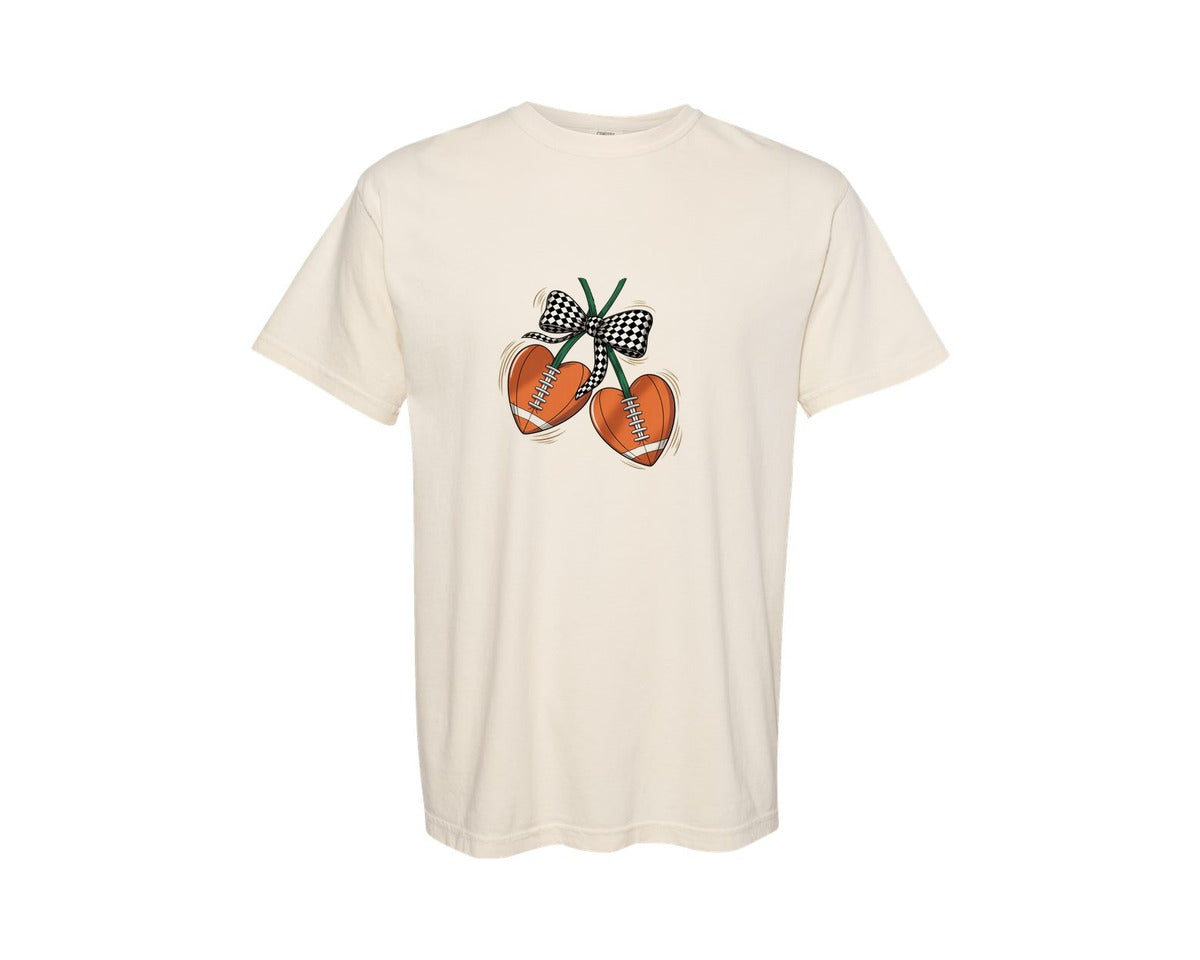 brand:Comfort Colors|color:Ivory|Football Checkered Coquette Pnggame Day Graphic T-Shirt