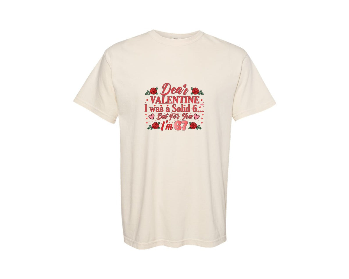 brand:Comfort Colors|color:Ivory|Funny Valentine 67 Meme Design Graphic T-Shirt