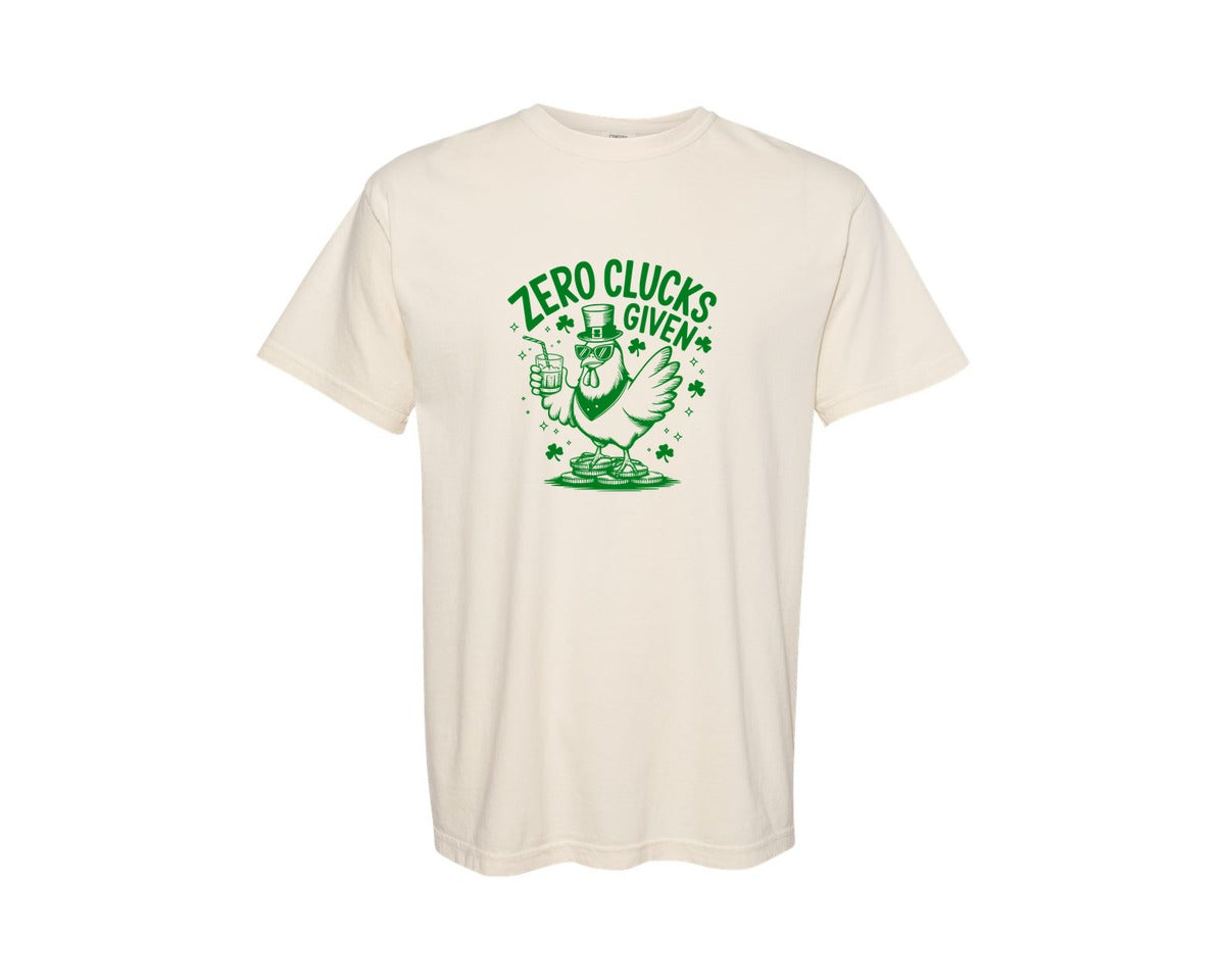 brand:Comfort Colors|color:Ivory|Zero Clucks Given Funny St Patrick Graphic T-Shirt