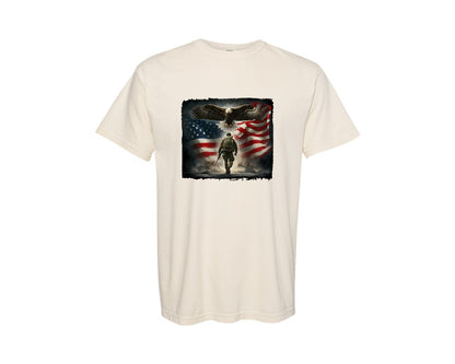 brand:Comfort Colors|color:Ivory|Patriotic Military Eagle Usa Eagle Art Graphic T-Shirt