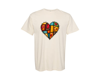 brand:Comfort Colors|color:Ivory|Patchwork Heart Valentine Graphic T-Shirt