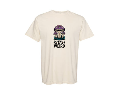 brand:Comfort Colors|color:Ivory|Stay Weird Trippy Mushroom Art Graphic T-Shirt