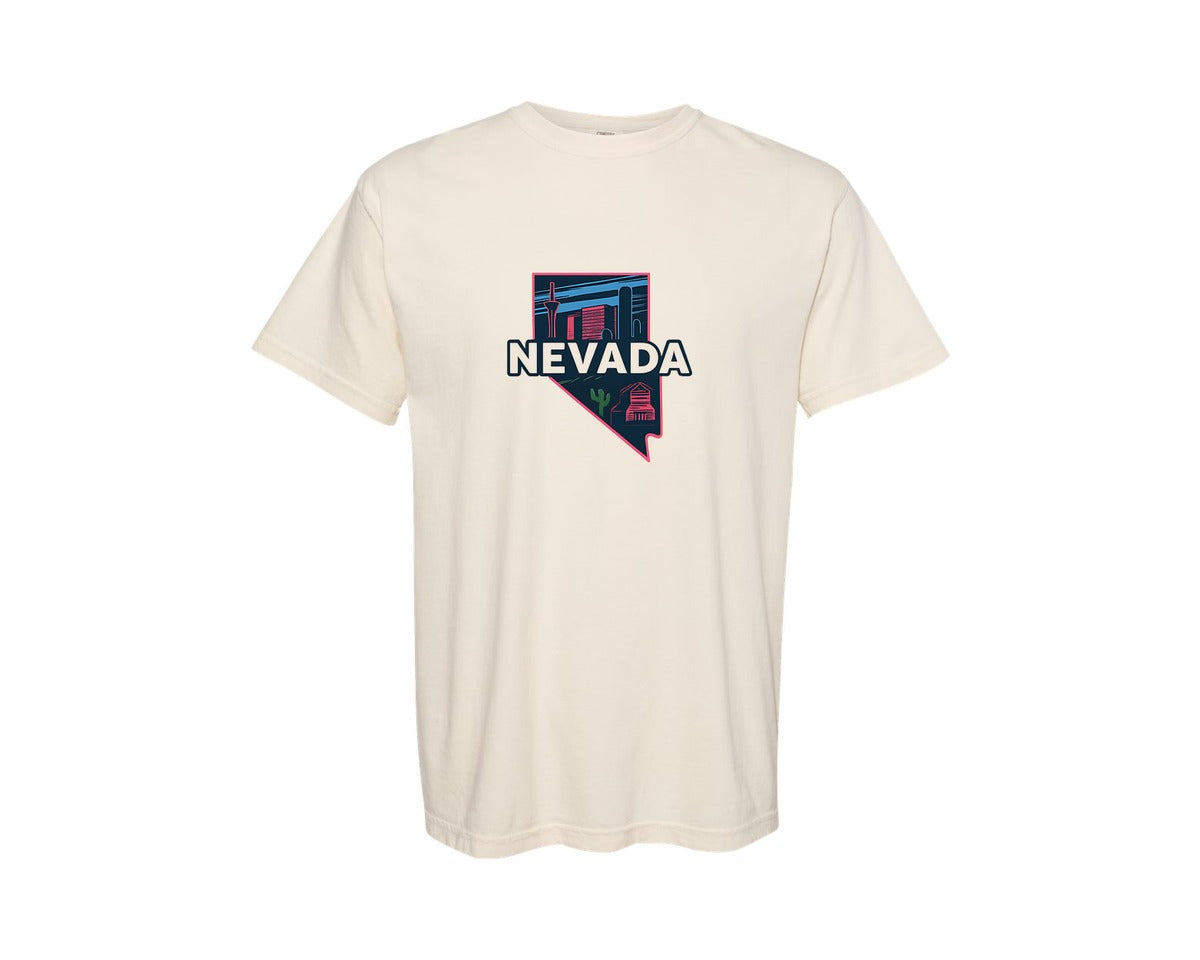 brand:Comfort Colors|color:Ivory|Nevada State Map 2 Graphic T-Shirt
