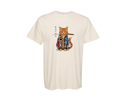 brand:Comfort Colors|color:Ivory|Katana Yakuza Cat Japanese Tattoo Graphic T-Shirt