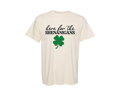 brand:Comfort Colors|color:Ivory|Here For Shenanigans Funny Irish Graphic T-Shirt