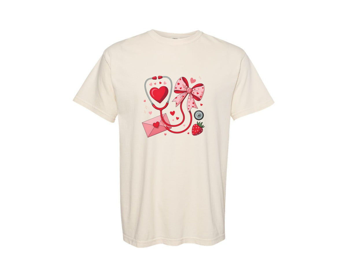 brand:Comfort Colors|color:Ivory|Nurse Valentine Nurse Graphic T-Shirt