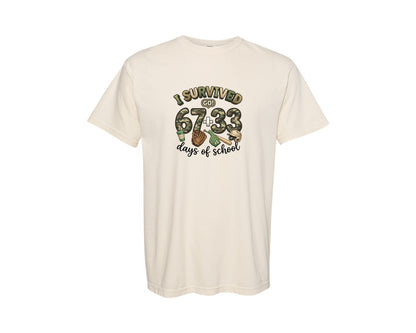 brand:Comfort Colors|color:Ivory|I Survived 6733 Days Of School 2 Graphic T-Shirt