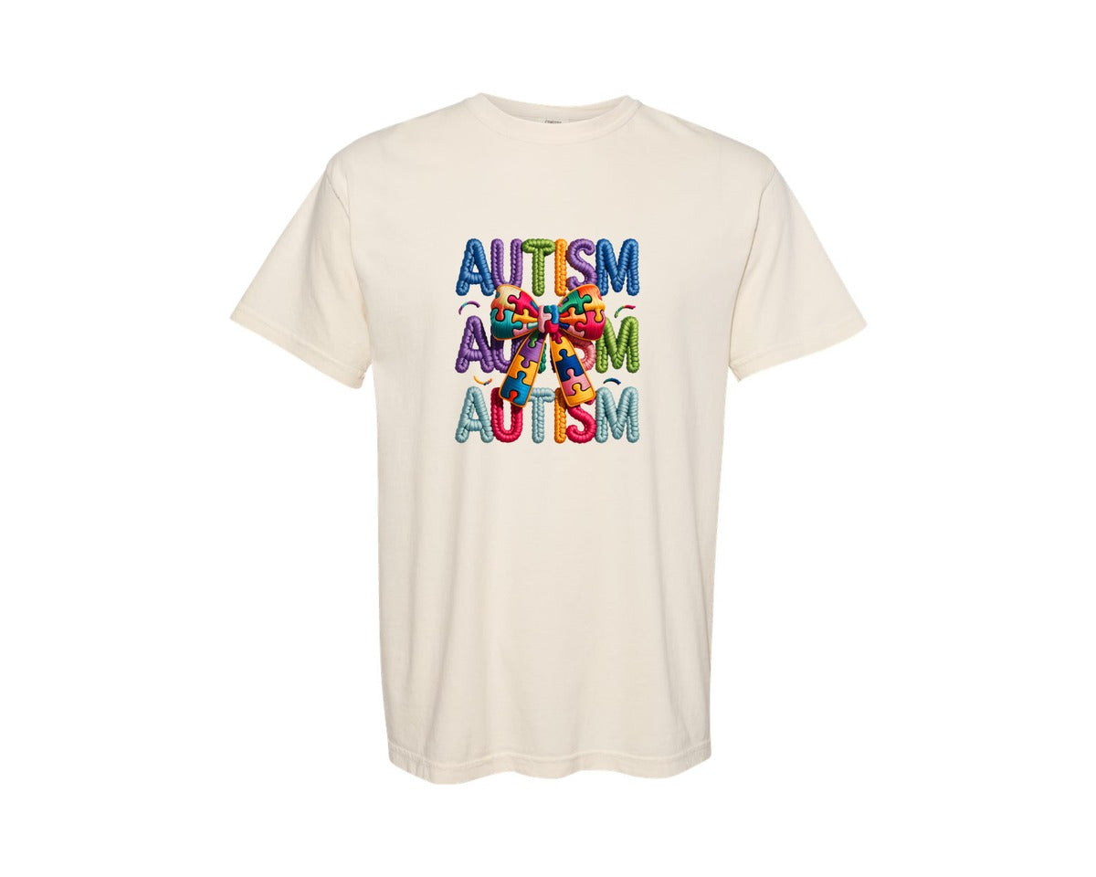 brand:Comfort Colors|color:Ivory|Latch Hook Autism Awareness Coquette Graphic T-Shirt