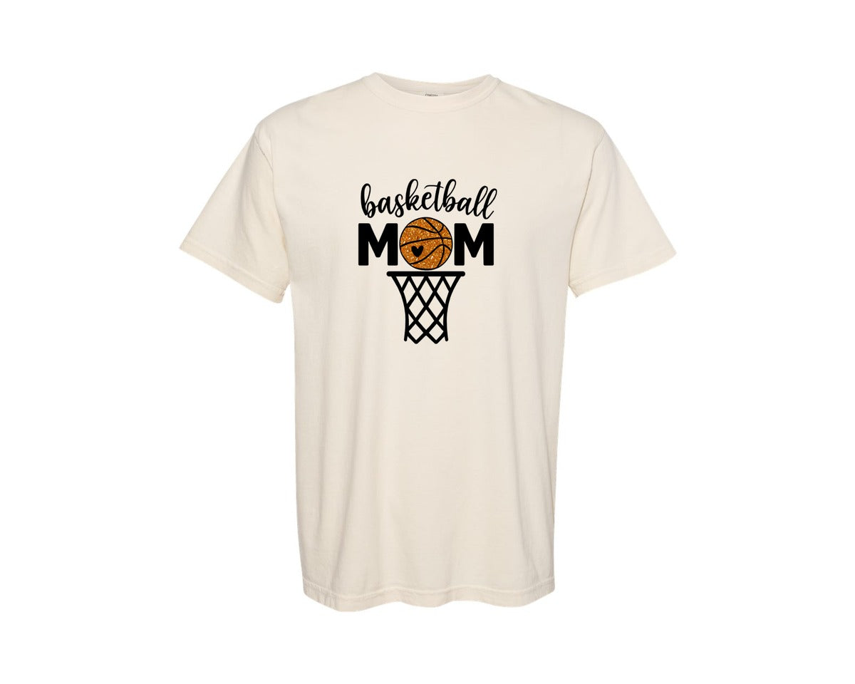 brand:Comfort Colors|color:Ivory|Glitter Basketball Mom 4 Graphic T-Shirt