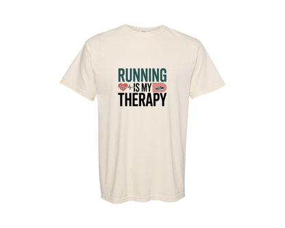 brand:Comfort Colors|color:Ivory|Running Is My Therapy Fitness Shirt Graphic T-Shirt