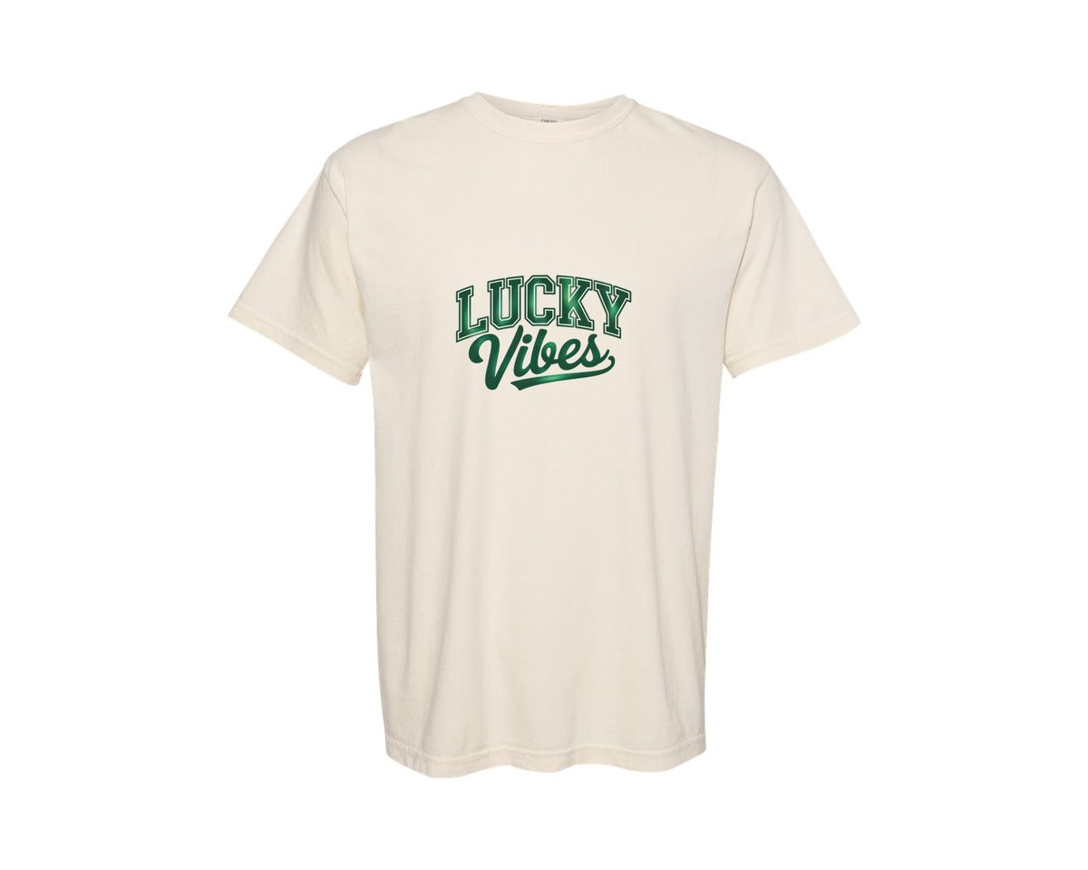 brand:Comfort Colors|color:Ivory|Lucky Vibes St Patricks Day 12 Graphic T-Shirt