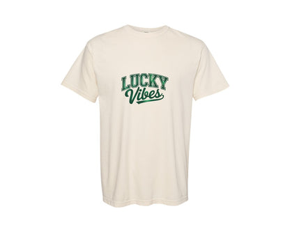 brand:Comfort Colors|color:Ivory|Lucky Vibes St Patricks Day 12 Graphic T-Shirt