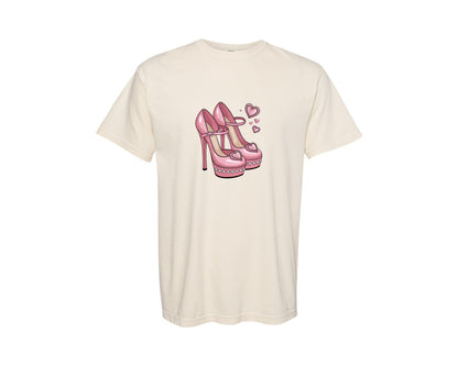brand:Comfort Colors|color:Ivory|Pink High Heels Graphic T-Shirt