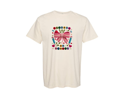 brand:Comfort Colors|color:Ivory|100 Days Of School Pencil Coquette 3 Graphic T-Shirt