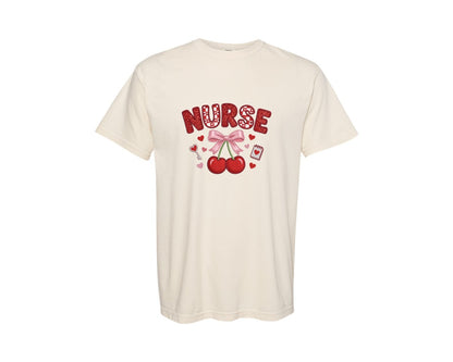 brand:Comfort Colors|color:Ivory|Cherry Red Valentine Theme Love Nurse Ts Graphic T-Shirt