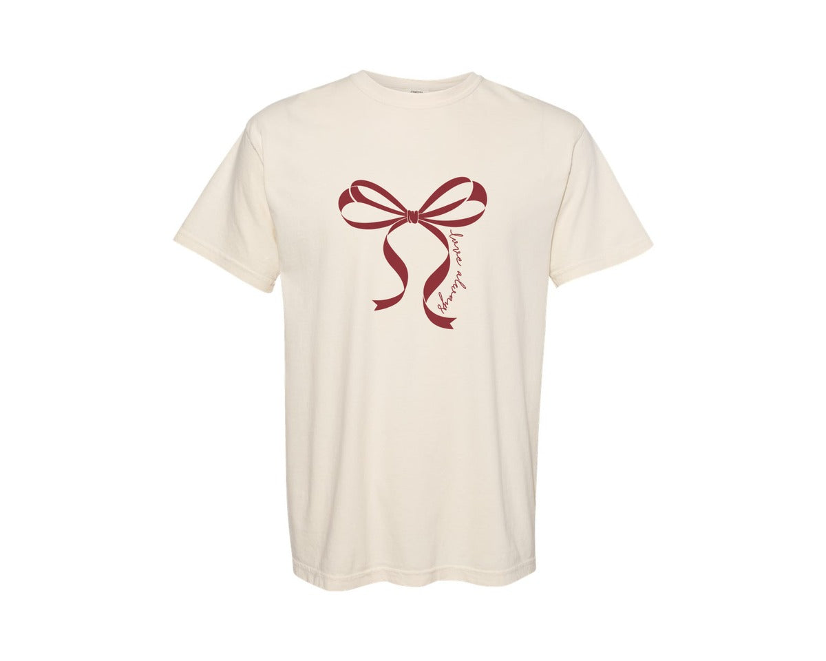 brand:Comfort Colors|color:Ivory|Love Always Valentine Bow Coquette Graphic T-Shirt