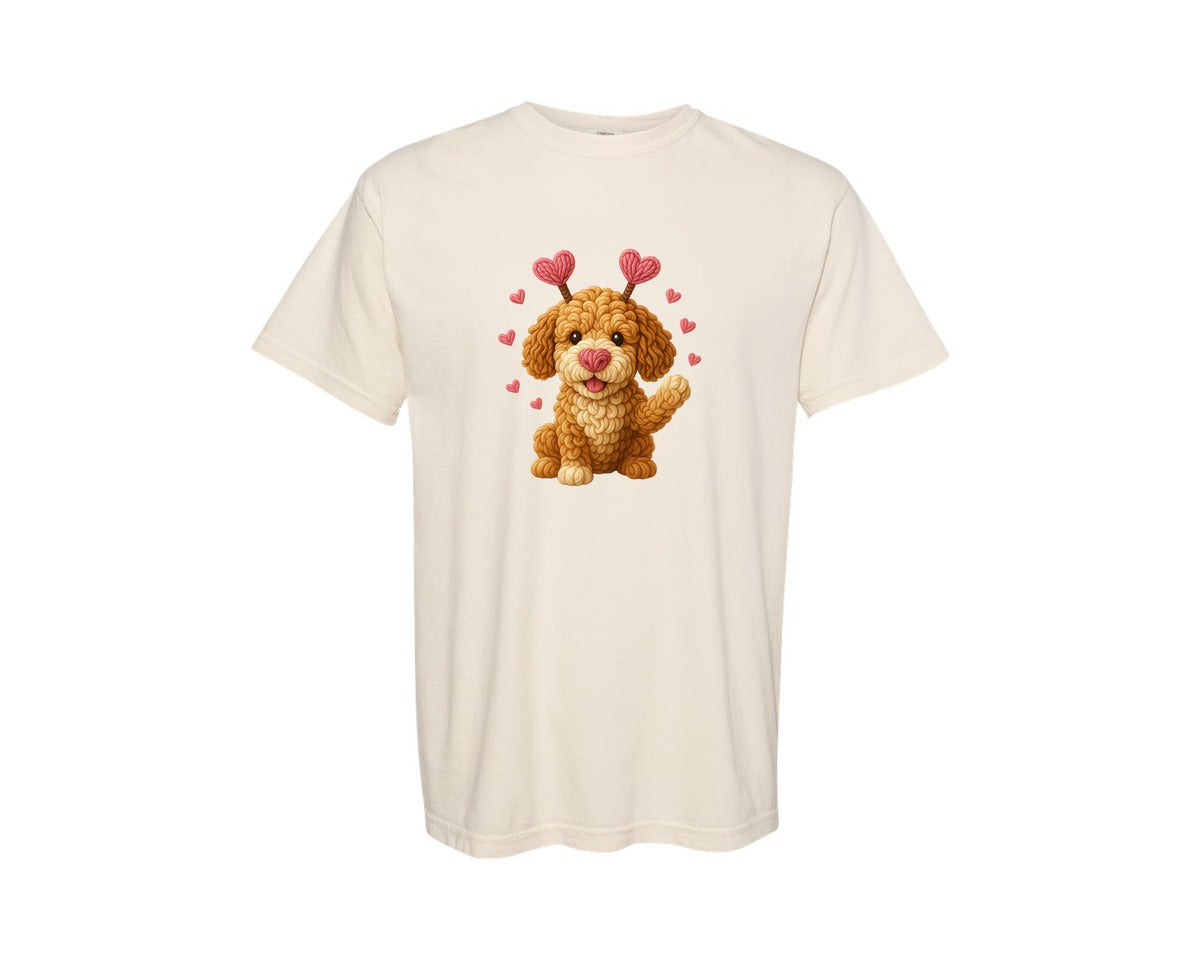 brand:Comfort Colors|color:Ivory|Dog Valentines Day Goldendoodle 2 Graphic T-Shirt