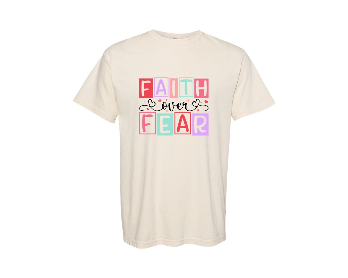 brand:Comfort Colors|color:Ivory|Faith Over Fear Christian Valentine Graphic T-Shirt