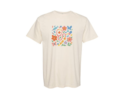 brand:Comfort Colors|color:Ivory|Aesthetic Boho Nurse Stethoscope Graphic T-Shirt