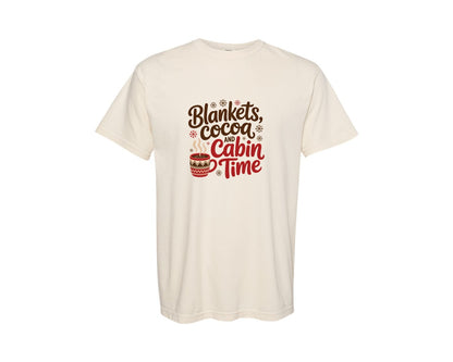 brand:Comfort Colors|color:Ivory|Blankets Cocoa Cabin Time Winter Graphic T-Shirt