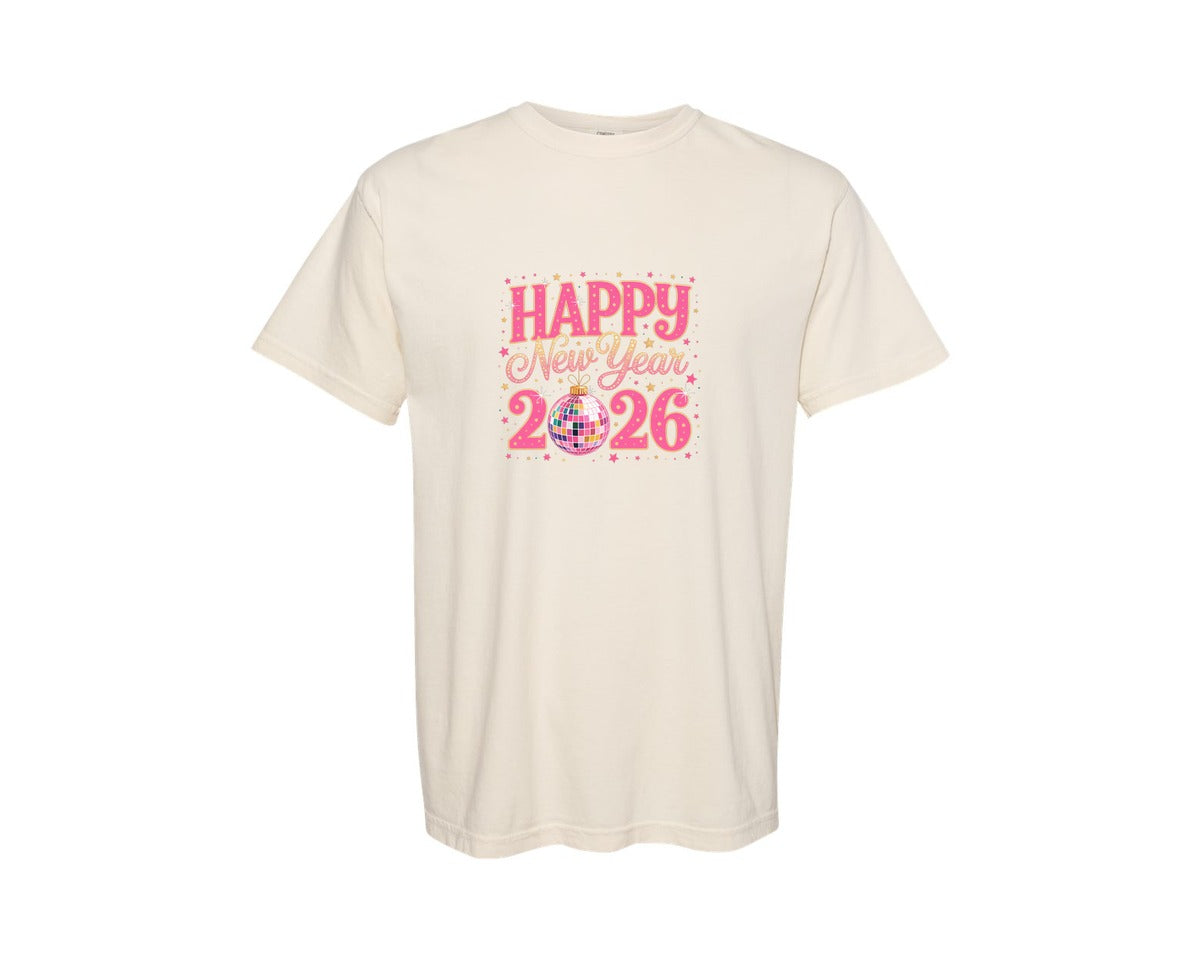 brand:Comfort Colors|color:Ivory|Happy New Year 2026 Preppy New Graphic T-Shirt