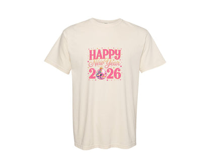 brand:Comfort Colors|color:Ivory|Happy New Year 2026 Preppy New Graphic T-Shirt