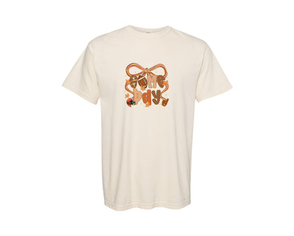 brand:Comfort Colors|color:Ivory|Game Day Fall Football Coquette Graphic T-Shirt