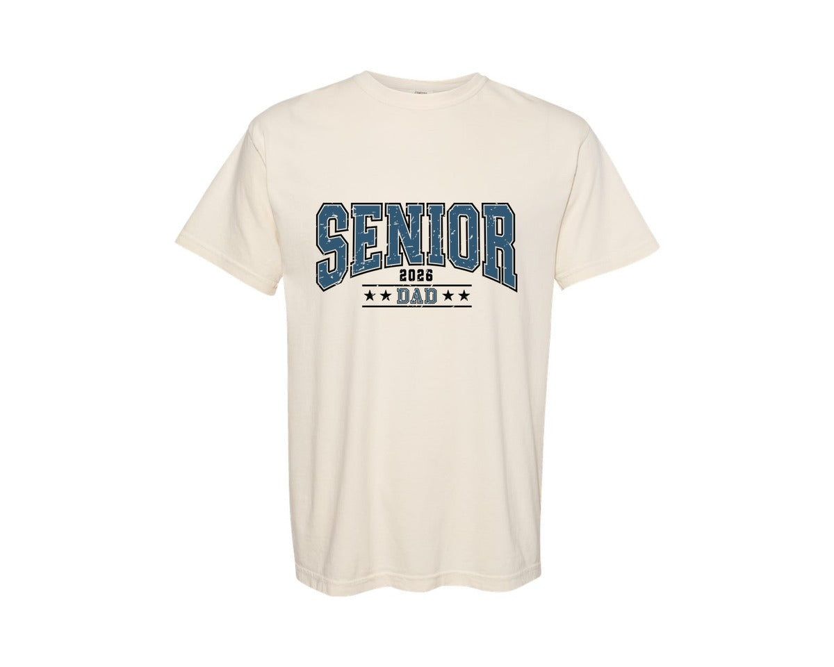 brand:Comfort Colors|color:Ivory|Senior Dad 2026 Retro Senior Varsity Graphic T-Shirt
