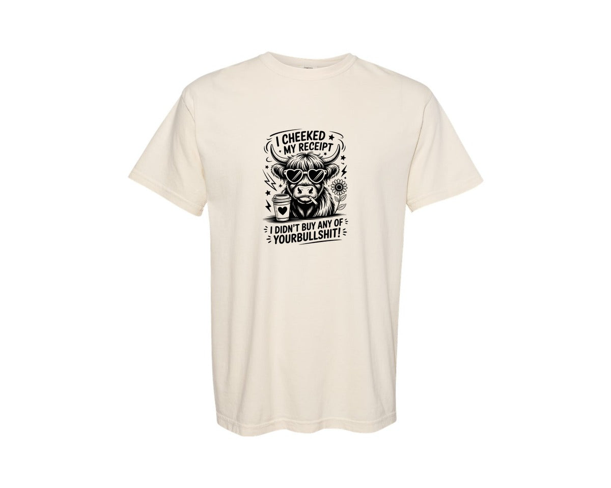 brand:Comfort Colors|color:Ivory|Funny Cow Bullshit Snarky Highland Cow Graphic T-Shirt