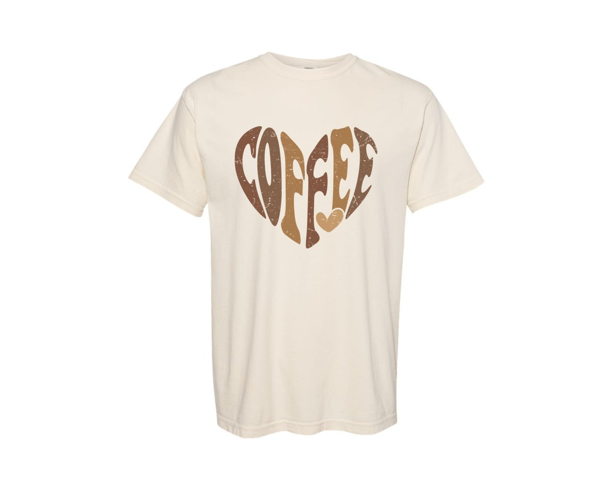 brand:Comfort Colors|color:Ivory|Retro Coffee Groovy Heart Graphic T-Shirt