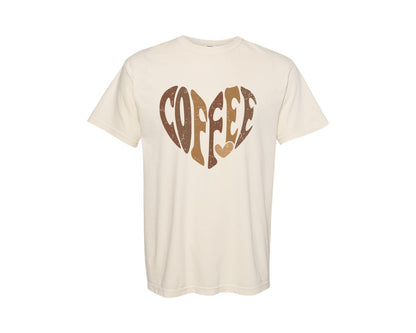 brand:Comfort Colors|color:Ivory|Retro Coffee Groovy Heart Graphic T-Shirt