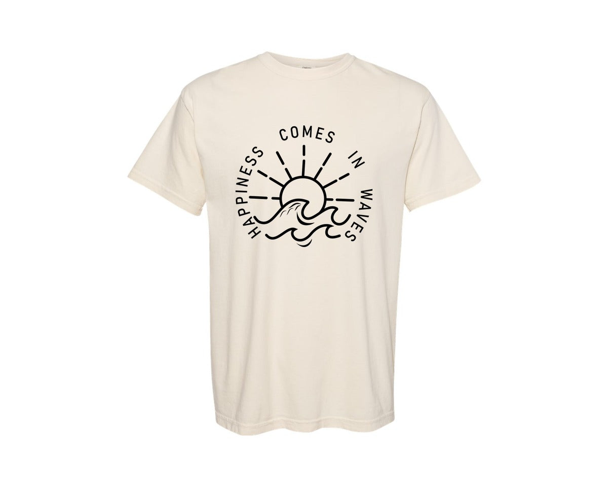 brand:Comfort Colors|color:Ivory|Happiness Comes In Waves Graphic T-Shirt