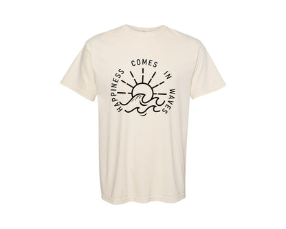 brand:Comfort Colors|color:Ivory|Happiness Comes In Waves Graphic T-Shirt