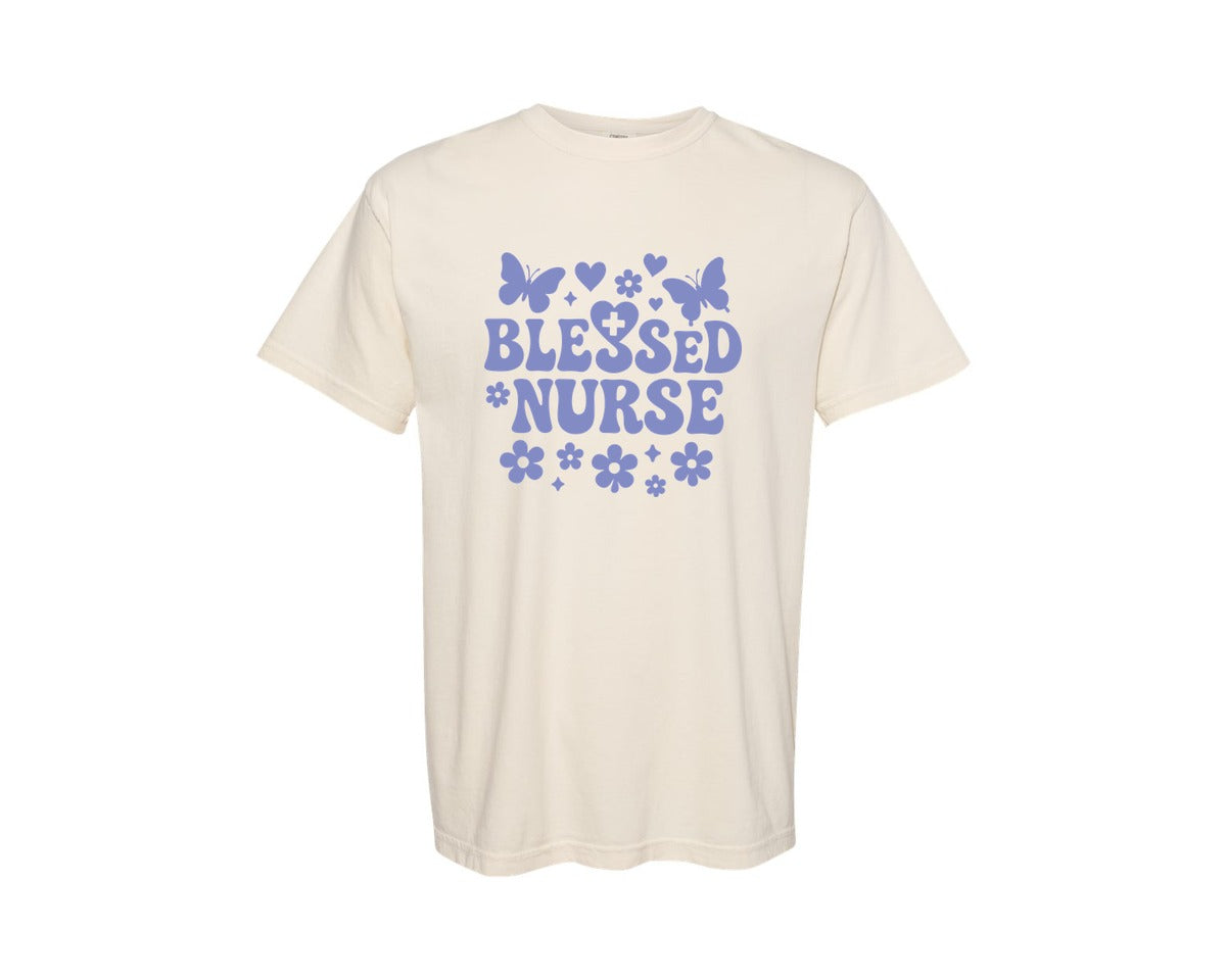 brand:Comfort Colors|color:Ivory|Blessed Nurse T Shirt Design Graphic T-Shirt