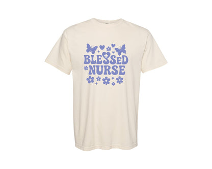 brand:Comfort Colors|color:Ivory|Blessed Nurse T Shirt Design Graphic T-Shirt