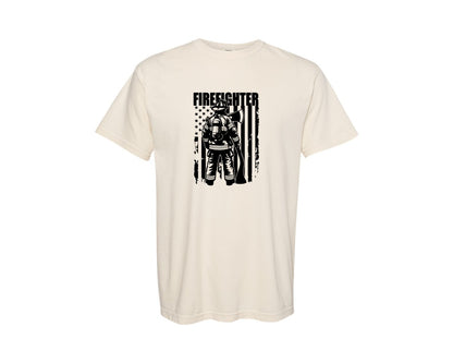 brand:Comfort Colors|color:Ivory|Distressed Usa American Flag Firefighter Graphic T-Shirt