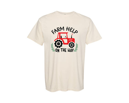 brand:Comfort Colors|color:Ivory|Farm Help On The Way Farmer Baby Graphic T-Shirt
