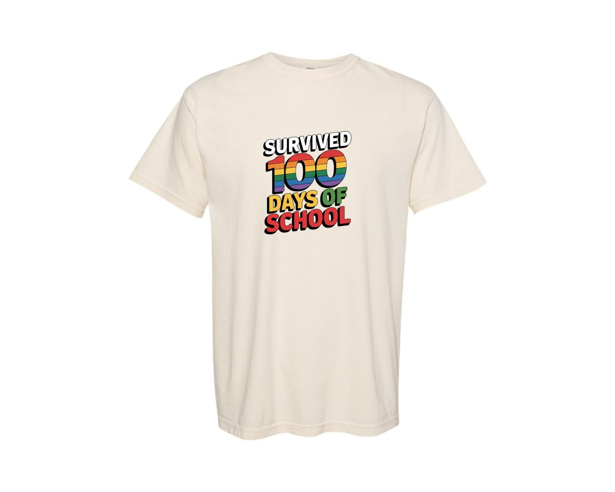 brand:Comfort Colors|color:Ivory|Survived 100 Days Of School 9 Graphic T-Shirt