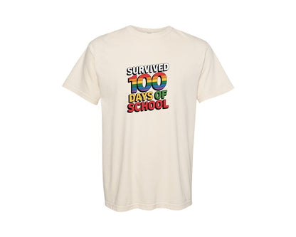 brand:Comfort Colors|color:Ivory|Survived 100 Days Of School 9 Graphic T-Shirt