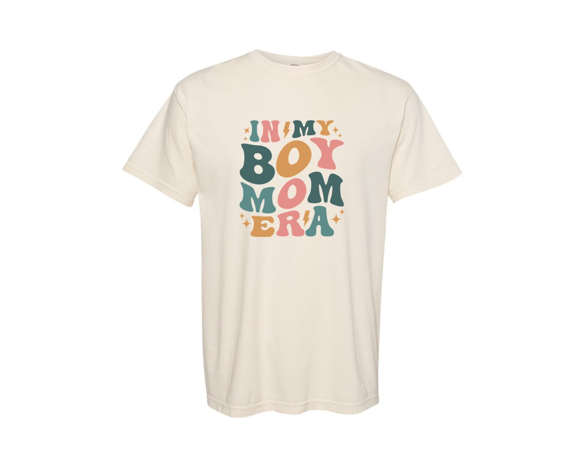 brand:Comfort Colors|color:Ivory|In My Boy Mom Era Retro T Shirt Graphic T-Shirt