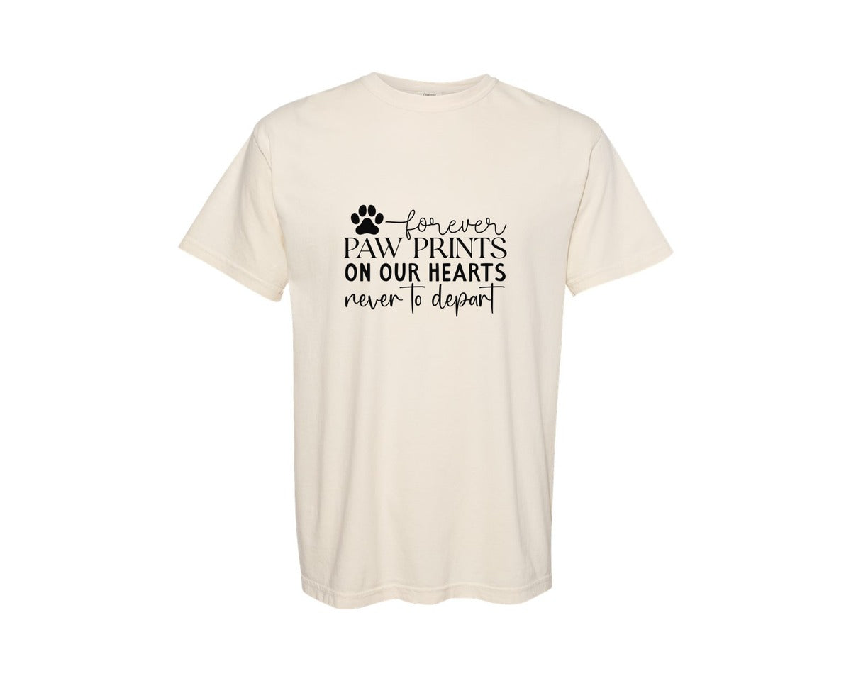 brand:Comfort Colors|color:Ivory|Forever Paw Prints On Our Hearts Graphic T-Shirt