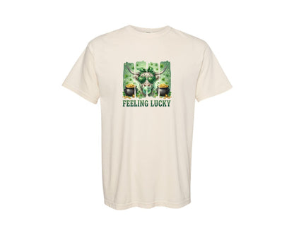 brand:Comfort Colors|color:Ivory|St Patricks Highland Cow Brush Graphic T-Shirt