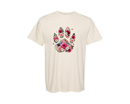 brand:Comfort Colors|color:Ivory|Floral Paw Print Watercolor Flower Graphic T-Shirt