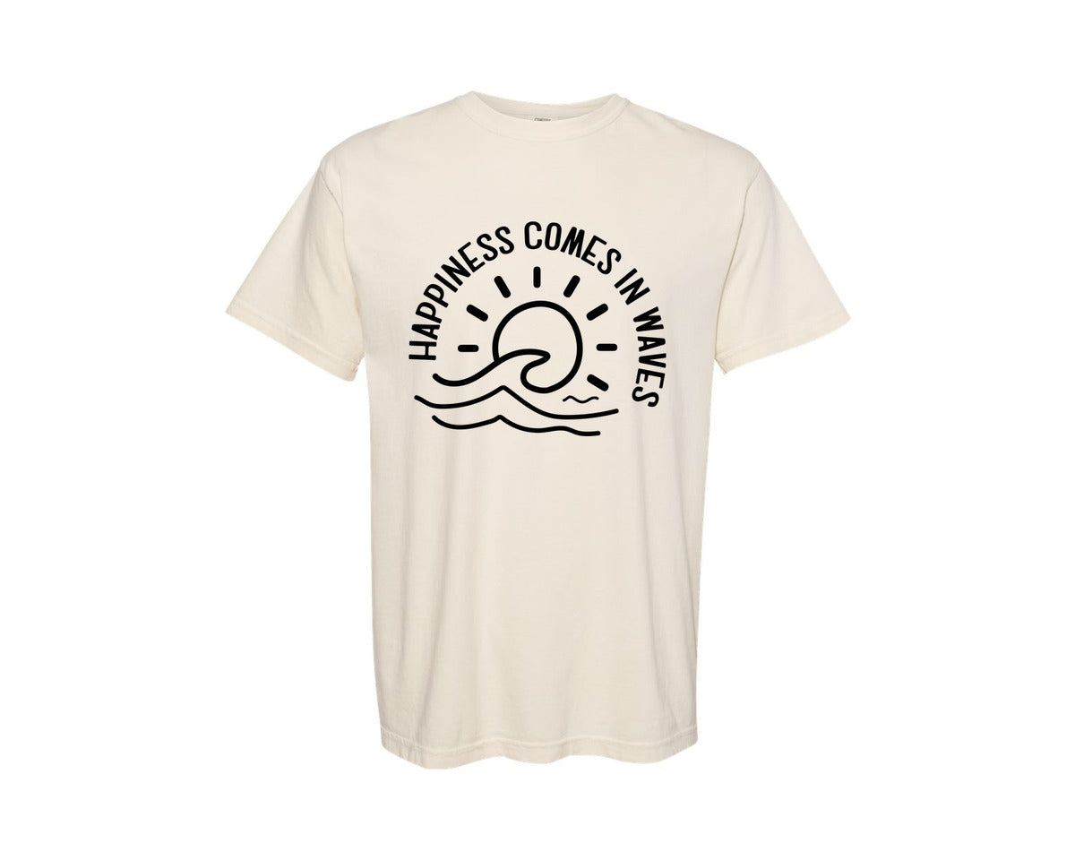 brand:Comfort Colors|color:Ivory|Happiness Comes In Waves Summer Graphic T-Shirt