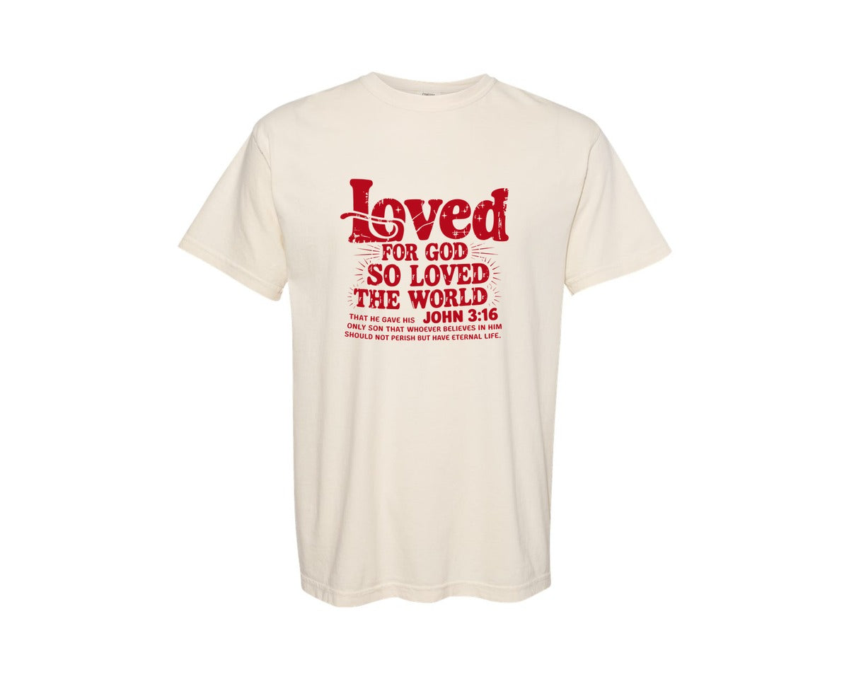 brand:Comfort Colors|color:Ivory|Loved John 316 Bible Verse Graphic T-Shirt